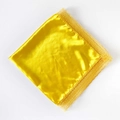Glossy bright yellow silk square scarf with delicate lace edges on white background - Yellow