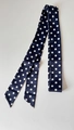 Classic dark blue polka dot narrow silk scarf shown flat on a white background - Navy Blue Polka Dot (P9001-Navy)