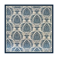 Detail of square silk scarf with navy and beige baroque floral patterns and damask borders - Blue