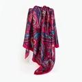 Detail of fuchsia paisley satin scarf showing smooth texture and intricate floral pattern - 90x90cm / Rose Red (D9045)