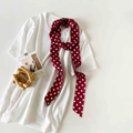 Polka dot skinny silk scarf in red and white paired with a classic white cotton T-shirt - Wine Red Polka Dot (P9001-Wine Red)
