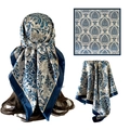 Pañuelo de seda vintage con estampado damasco azul y beige y acabado satinado de 90 cm - 90*90cm / Azul