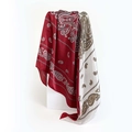Detail view of red and white paisley print on premium satin fabric with silky texture - 90x90cm / Dark Red (D9335)