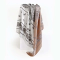 Close-up of shiny satin paisley pattern scarf in silver and champagne tones - 90x90cm / Khaki (D9335)
