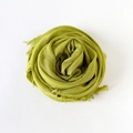 Detailed texture of lime green cotton linen scarf with soft fringe tassels on edges - Long Shawl Scarf (RM89001-52) / 180*90CM / Autumn Yellow