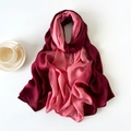 Detail view of gradient wine red to pink silk scarf with soft folds and high-end texture - 180x90cm / Red Gradient