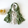 Detailed macro view of dual-color olive green and white chiffon scarf with smooth texture - 180x90cm / White Green Block