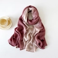 Detail of elegant gradient wine red to beige silk scarf with soft drape and luster - 180x90cm / White-Pink Gradient