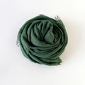 Detailed macro view of dark green linen scarf fabric with soft frayed edges and texture - 180*90CM / Dark Green