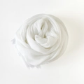 Close-up of white lightweight cotton-linen scarf texture with delicate fringe edge - Long Shawl Scarf (RM89001-1) / 180*90CM / White
