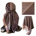 Brown and dusty pink satin square scarf with chevron geometric print and bird patterns - D9469 Style (D9469) / Brown