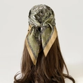 Olive green paisley satin scarf tied on long hair, elegant vintage square headscarf - L7315-70x70cm / Green