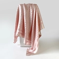 Pink satin square scarf with golden Greek key pattern on white geometric pedestal - Light Pink