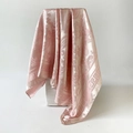 Elegant champagne satin silk scarf with classic paisley patterns and Greek meander border - Light Pink