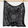 Black paisley silk scarf square featuring white floral patterns and 90cm large design - 90*90cm / Black
