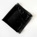 Elegant black satin square scarf featuring exquisite lace edges and a smooth silk finish - Black