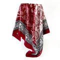 Detailed close-up of paisley pattern on silk scarf with red and cream elegant colors - 90x90cm / Burgundy (D9017)
