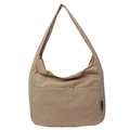 Minimalistische khakifarbene Nylon-Schultertasche mit zwei Vordertaschen - Dunkelkhaki