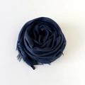 Solid deep blue cotton linen scarf with fringe edges rolled in rose shape - Purple