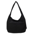 Minimalist black nylon shoulder bag with front pockets and brand label detail - Black
