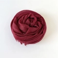 Solid deep red cotton linen long scarf with delicate fringe edges in a folded roll shape - Wine Red