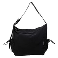 Grande borsa a tracolla in nylon nero da donna con coulisse laterale e cinturino - Nero