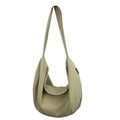 Lightweight khaki nylon crescent tote bag with large capacity and soft wide shoulder strap - Green