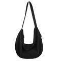 Minimalist black crescent nylon shoulder bag with high capacity and wide strap - Black