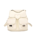 Zaino bianco crema con cuore decorativo, catena d'argento e doppie tasche anteriori - Bianco
