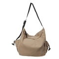 Grande borsa a tracolla kaki in tela con tracolla regolabile e tasche laterali con coulisse - Cachi Scuro