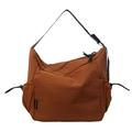 Grande borsa a tracolla in tela marrone caramello con tasche laterali a coulisse - Marrone Scuro