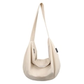Minimalist off-white large nylon crescent shoulder bag with wide strap and zipper closure - White