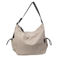 Japanese style cream white large capacity canvas crossbody bag with black adjustable strap - Off White