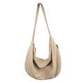 Minimalist large crescent nylon crossbody bag in khaki with wide strap and zipper - Dark Khaki