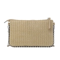 Beige straw woven clutch bag with decorative silver metal beads and zipper closure - Dark Khaki