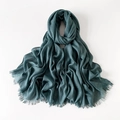 Bufanda de lino verde azulado para mujer con pliegues suaves y flecos naturales - Rm89001-2 Haqing 1 / 180*90CM