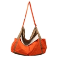 Orange and khaki canvas messenger bag with large capacity and adjustable strap - Orange Brown White Color Block / Orange Red