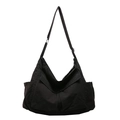 Black canvas messenger bag for students featuring large capacity and cargo pockets - Solid Black / Black