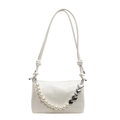Borsa bianca con catena di perle e cuori d'argento in ecopelle di alta qualità - Bianco