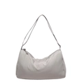 Detailweergave van de lichtgrijze hobo-crossbodytas met geplooide nylon textuur en rits - Grijs