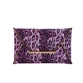Bolso de mano tipo sobre con estampado de leopardo morado y ribete metálico dorado en V - Púrpura