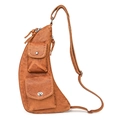 Braune Vintage-Crossbody-Brusttasche aus PU-Leder mit doppelten Fronttaschen - Hellbraun