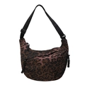 Leoparden-Canvas-Tasche mit verstellbarem schwarzem Schultergurt und Reißverschlüssen - Kaffeebraun