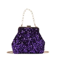 Borsa a tracolla viola con paillettes, manico di perle eleganti e catena in metallo - Viola