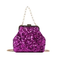 Borsa a tracolla con paillettes viola con manico di perle e catena dorata - Rosa Rosso