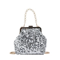 Borsa da sera con paillettes argento con manico di perle e catena dorata a conchiglia - Argento