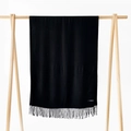 Solid black imitation cashmere scarf for women and men featuring classic fringe detail - Black