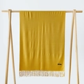 Elegant ginger yellow cashmere feel pashmina scarf with stylish fringe and brand label - Turmeric