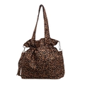Schicke Canvas-Tragetasche mit Leopardenmuster, Kordelzug und verstellbarem Riemen - Dunkelbraun