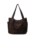 Borsa tote in tela leopardata con grande capacità e doppi manici in tonalità marrone - caffè